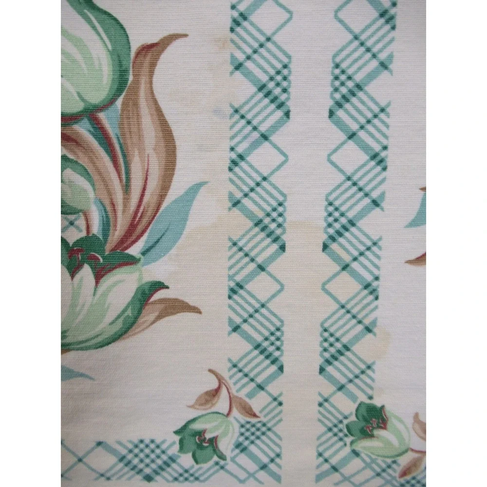 Vintage 50s Floral Print Cotton Tablecloth Square 48x53